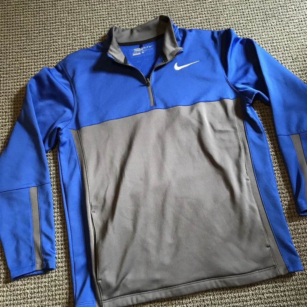 Nike Golf Standard ThermaFit QuarterZip Pullover Fleece Blue Medium‎ EUC